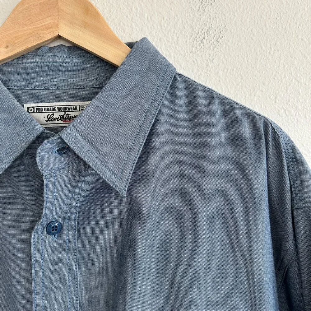 Levi Strauss Shirt Blue Denim Pro Grade Workwear Button Up Long Sleeve